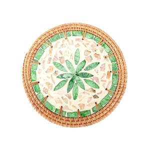แผ่นรองจานเสิร์ฟสไตล์คลาสสิกทำจากมุกลายดอกไม้ประดับด้วยหวายหลากโทนสีธรรมชาติเป็นมิตรกับสิ่งแวดล้อม - Product Image 2