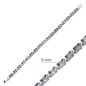 Mystic Topaz CZ Stone <b>Baguette</b> Design Tennis <b>Bracelet</b> 925 Silver Fine Jewelry Handcrafted Turkish Wholesale - Product Image 2