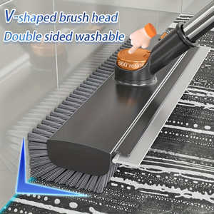 Brosse de nettoyage en acier inoxydable et plastique avec long manche pour un nettoyage facile des sols, tapis, murs et patios – Conception portable - Product Image 5
