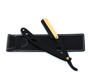 Maquinilla de afeitar de acero inoxidable alemana negra Borde recto Belleza Maquinillas de afeitar de peluquero Seguridad de madera Axilas Incluye bolsa de cuero para el cabello - Product Image 5