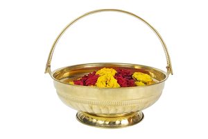 Panier de fleurs en laiton pour Pooja/culte (feuille) panier de fleurs en laiton traditionnel pour Pooja/culte (feuille) - Product Image 4