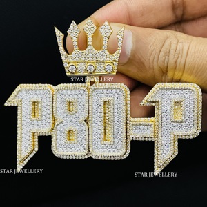 Pendentif Lettre Unisexe Personnalisé en Or 10K Sertie de Diamants de Laboratoire Taille Ronde Brillante Style Hip Hop - Product Image 1