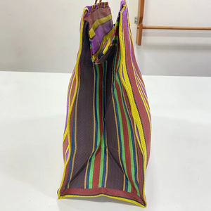 Eco-Friendly Custom Handloom Recycled Beach <b>Cosmetic</b> <b>Bags</b> Fashionable Striped Woven Reusable Zipper Plastic Shopping Cases - Product Image 1