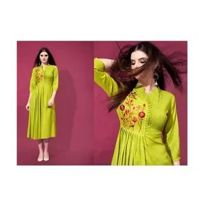 La mejor calidad Simple Rayon Kurti para mujer Vestido de fiesta y boda del fabricante indio