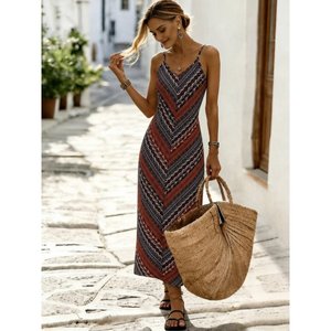 Vestido Midi Supreme con Tirantes y Escote en V Estampado para Mujer, 34708 - Rojo - Product Image 1