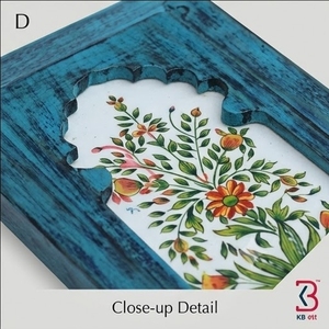 Wooden <b>Wall</b> <b>Frame</b> With Floral <b>Design</b> Home Decor Painting <b>Frame</b> Rectangle Blue Color - Product Image 4