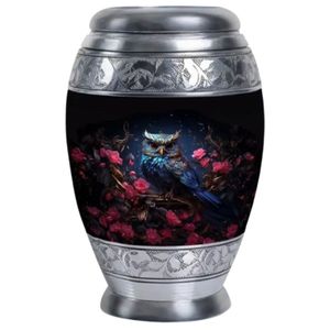 Mystical <strong>Owl</strong> Blossoms Customized Aluminum <strong>Urn</strong> Modern Adult Burial Keepsake <strong>Owl</strong> Lovers Personalized Decorative Casket Funerals. - Product Image 1