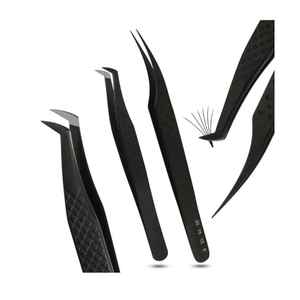 ที่หนีบขนตาสแตนเลสปลายเป็นเส้นใยที่หนีบขนตาแบบมีด้ามจับทรงสลิมสีดำปลายพลาสม่า90องศา10มม. ต่อขนตาต้านแม่เหล็ก - Product Image 4