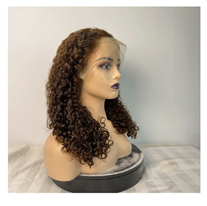 วิกผมแท้ลอนบราซิลผมยาวปานกลางแบบหรูหราสำหรับลูกไม้สีน้ำตาลอ่อนแบบไม่มีกาวด้านหน้าผมหยิกแบบประหลาดลอนฝรั่งเศสแบบเจอร์รี่ผมลอนลึก - Product Image 5