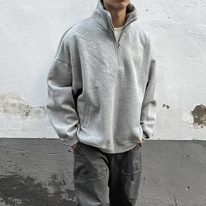 2024 sweat-shirt avec logo personnalisé oversize poids lourd 1/4 sweat-shirt zippé 100% coton uni demi-fermeture éclair sweat-shirt à col roulé - Product Image 3