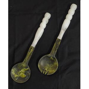 Ensemble de couverts à salade en résine très demandé, ustensiles de cuisine faits à la main, ensemble de cuillères à salade en résine, vaisselle, couverts en résine, outils à salade - Product Image 2