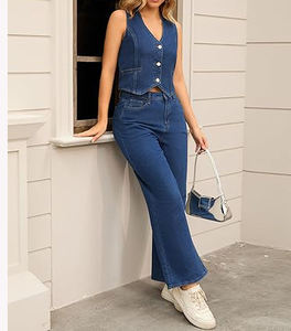 Conjunto de Mezclilla de Alta Calidad para Mujer de 2 Piezas sin Mangas con Tamaño y Color Personalizados Hecho en Pakistán - Product Image 3