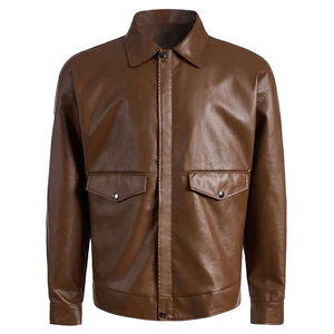 Chaqueta de cuero premium para invierno, cortavientos, transpirable, estilo clásico, sencillo e informal, con cremallera y forro de piel de oveja para hombre. - Product Image 3