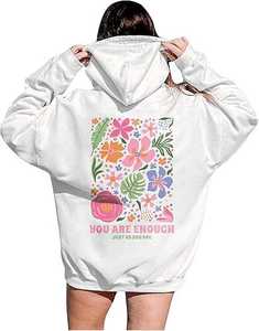 Sudadera con Capucha para Mujer, Forrada, con Estampado Floral y Letras, Manga Corta, Estilo Urbano, Tejido de Punto, Otoño - Product Image 5