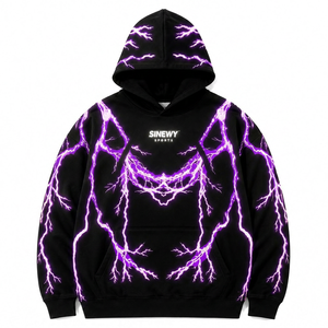 Sudadera con Capucha Reflectante para Hombre SINEWY, con Estampado de Rayos Neón, Estilo Urbano Holgado, Transpirable, Tejida, para Otoño - Product Image 4