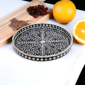 Bandeja de servicio con incrustaciones de hueso hecha a mano, diseño Floral para decoración del hogar, bandeja de servicio con incrustaciones de hueso de lujo, vajilla decorativa hecha a mano - Product Image 4