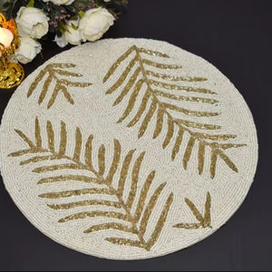 Economically Priced Round <b>Beaded</b> <b>Placemats</b> Handmade Floral Artisan Festive Table Setting Decor for Home Dining & Wedding Parties - Product Image 1