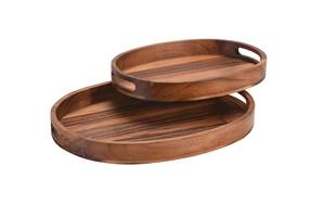 Plateau de service ovale classique de luxe en bois de taille personnalisée avec poignées carré jetable Rectangle pouf décoration carré de service alimentaire - Product Image 2