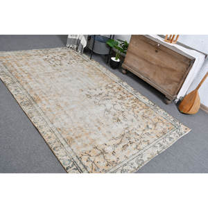 Alfombra turca vintage beige azul 5,4x8,3 pies clásica área grande lana látex Rectangular Patchwork para pasillo habitación alfombra - Product Image 1