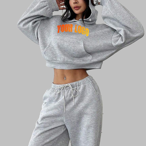 Venta al por mayor de chándales de alta calidad de las mujeres de talla grande chándal Atlético recortado con capucha y pantalones de chándal de las mujeres último diseño - Product Image 5