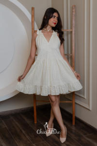 Vestido corto bohemio elegante para mujer sin mangas acampanado con volantes de verano con cuello en V Mini Halter de moda Casual Holiday Beach Club Back - Product Image 4