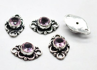 Connecteur double boucle en argent antique plaqué or 18 carats avec pierre précieuse quartz rose 19x12mm NC53 - Apprêts de bijouterie en quartz rose