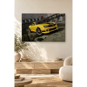 Impression sur toile de Chevrolet Camaro jaune Fida dans un tunnel industriel - Product Image 4