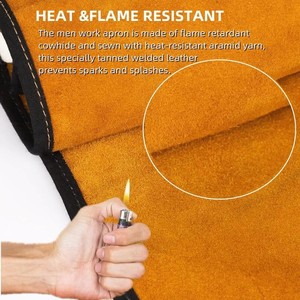 Vente en gros Tablier de soudage en cuir de vachette de haute qualité Tablier à bavette résistant à la chaleur et aux flammes pour le travail du bois de forgeron au barbecue - Product Image 6