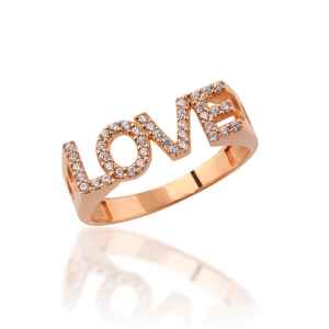 925 Sterling Silver Minimalist 14K Gold Vermeil Script <b>Love</b> Ring with CZ Valentine's Day Jewelry Personalized <b>Love</b> Symbol Band - Product Image 6