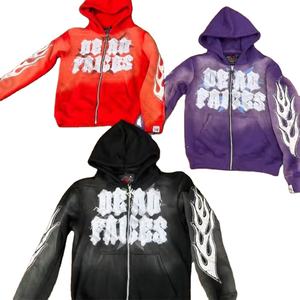 Fabricant Vintage Zip Up Sun Faded Stone Acid Wash Distressed Tackle Sergé Couture Broderie Patches Hoodie 2024 - Product Image 1