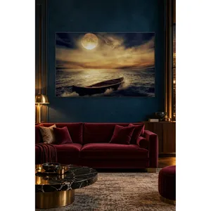 Impression sur toile : Bateau en bois Fida sur mer agitée sous pleine lune - Product Image 2