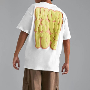 T-shirt impression bouffante 3D t-shirts uni en coton logo bouffé surdimensionné 250 Gsm Boxy T-shirt pour hommes T-shirt lavé à l'acide avec logo - Product Image 5