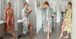 Vêtements de plage d'été pour femmes, pyjamas 100% coton satiné à motifs floraux, doux et respirant, séchage rapide - Product Image 5