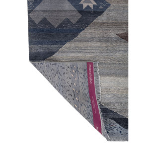 Alfombra de Lana y Seda Anudada a Mano Freedom Manchaha Azul, Rectangular de 9x12, con Patrones Geométricos de Rompecabezas para Pasillo y Uso Doméstico -Lub-137 - Product Image 5