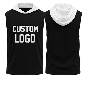 Vente en gros de débardeurs de sport respirants à capuche personnalisés, sans manches, pour l'entraînement, le fitness, la salle de sport, jersey 100% polyester pour hommes - Product Image 1
