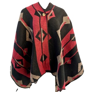 Poncho y Chal de Lana Unisex Rojo Beige Negro con Estampado Étnico, Sin Bolitas, para Acampar y Caminar en Clima Frío - Product Image 4
