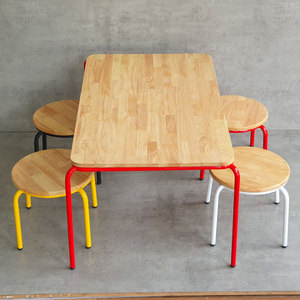 Modern 100x60cm Kindergarten <b>Table</b> Set KGD030 with 4 <b>Solid</b> <b>Wood</b> Chairs Wooden <b>Tops</b> Iron Legs Children Furniture for Gym Use - Product Image 3