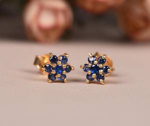 Petites boucles d'oreilles en saphir, argent sterling 925, plaqué or 14 carats, pierre de naissance de septembre, bijoux élégants en saphir, cadeau pour femme - Product Image 6