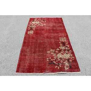 Alfombra turca vintage, alfombra de 3.8x6.6 pies, alfombra de lana roja marrón con motivos de plantas y árboles - Product Image 1