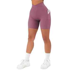 Pantalones cortos de Yoga de cintura alta para mujer al por mayor OEM elásticos y sin costuras patrón sólido cintura media gimnasio y pantalones cortos deportivos Casuales - Product Image 6