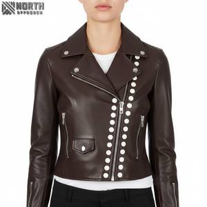 Vestes en cuir de moto décontractées pour femmes OEM de haute qualité Marque privée à la mode Fourniture en usine Cuir teint de qualité supérieure pour femmes - Product Image 1