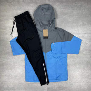 Ensemble survêtement coupe-vent pour homme personnalisable, imperméable, unisexe, streetwear, veste et pantalon à capuche, respirant, polyester/nylon - Product Image 3