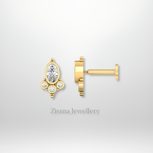 Ensemble de lunette ovale et ronde de luxe boucles d'oreilles en diamant 14K or massif certifié IGI diamants naturels cultivés en laboratoire bijoux de piercing - Product Image 3