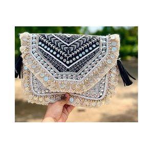 Bolso de mano bohemio con cuentas de diseñador para mujer, bolso de hombro hecho a mano con cremallera bordada, estilo Hobo, bolso de compras de noche indio para fiestas - Product Image 6