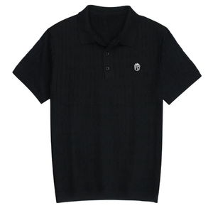 เสื้อโปโลผู้ชายถักลายเคเบิลสีเข้ม ผ้าคอตตอนพรีเมียม แขนสั้น ทรงคลาสสิก สวมใส่สบาย สไตล์ลำลองและสมาร์ท - Product Image 2