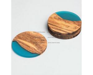 Vente en gros de sous-verres carrés en bois d'acacia avec épissage en marbre, tapis et tampons personnalisables pour bar et maison créative - Product Image 3
