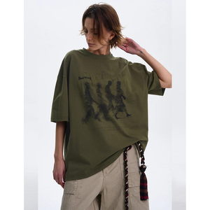 Lettering knitted Women's 100% Organic Cotton T-Shirts Hip hop streetwear style Breathable Heavyweight Oversized Drop Shoulder - Product Image 3