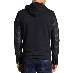 Sudadera con capucha de algodón 100% barata para hombre al por mayor patrón sólido mangas de cuero transpirable cremallera descarga ropa de invierno color negro - Product Image 6