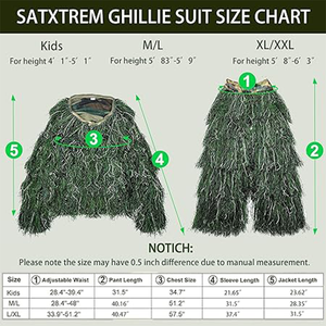 <span class=keywords><strong>Tuta</strong></span> 5 in 1 Ghillie 3D <span class=keywords><strong>Camouflage</strong></span> da caccia abbigliamento tra cui giacca pantaloni cappuccio borsa per il trasporto adatto per bambini Unisex adulti - Product Image 4