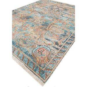 พรมไหมไผ่ผสมขนสัตว์ถักมือลายสี่เหลี่ยมสีน้ำเงิน รุ่น Srb(160) ลายเหรียญโบราณ สำหรับตกแต่งบ้าน ห้องโถง ห้องนั่งเล่น ทำด้วยมือ - Product Image 2